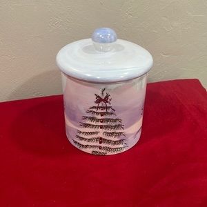 NWT Holiday at Home luster hand paint wonderland Christmas Earthware cookie jar